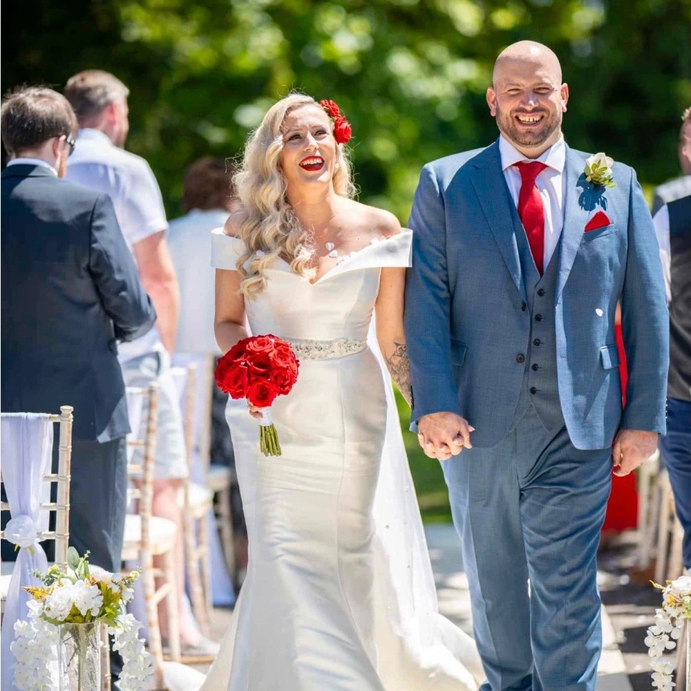 Men's Blue Suit with Red Tie
